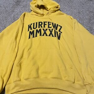 KURFEWZ MMXxiv Yellow Hoodie Mens Size Large Pullover Graphic Sweatshirt